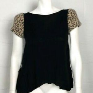 Anthropologie Cheetah Sleeved Black Sweater